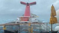 Cruise ship Carnival Sunshine pounded by large waves during coastal storm near Charleston, South Carolina