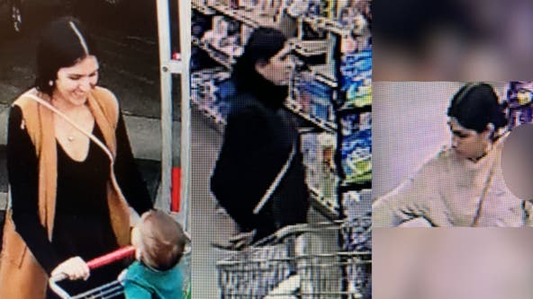 Makeup thieves caught on camera with child sitting in nearby shopping cart