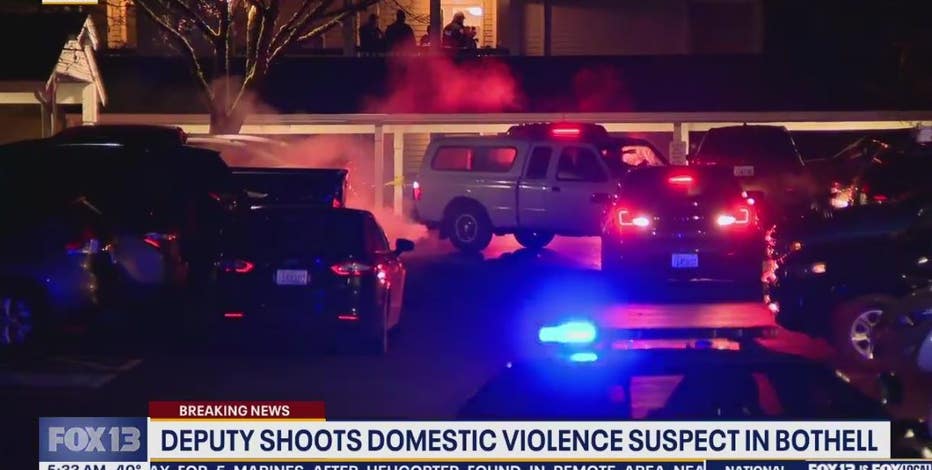 Bothell apartment shooting: Domestic violence suspect shot after charging at deputy, investigation underway