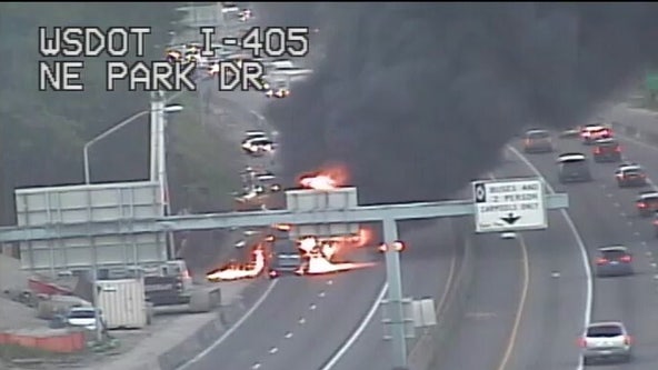 Deadly semi-truck fire closes northbound I-405 in Renton