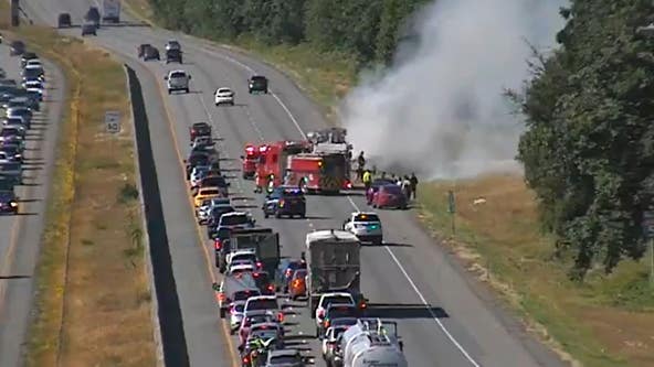 Car fire closes multiple northbound I-5 lanes near Marysville