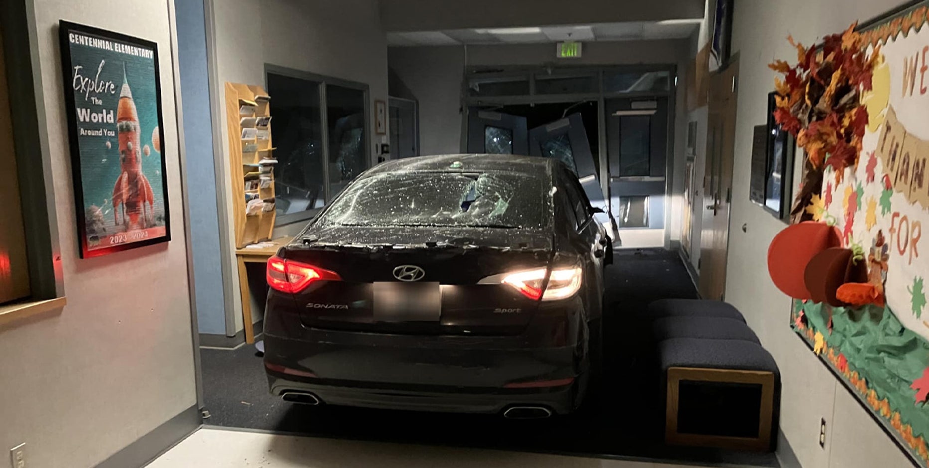 Suspects flee after crashing stolen car into a school in Graham, WA