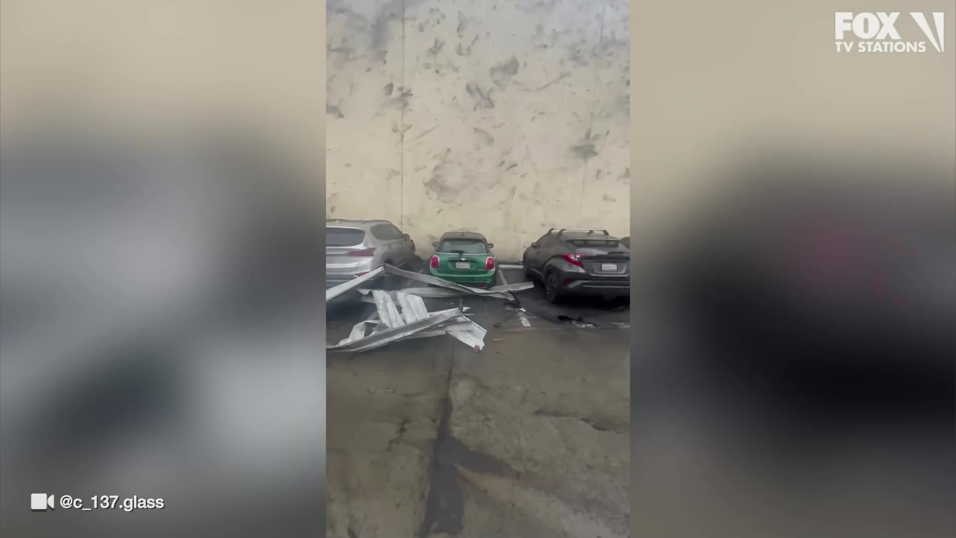 Video shows multiple cars damaged from potential tornado in Montebello
