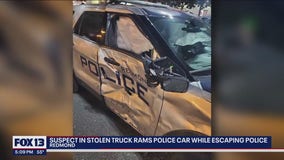 Suspect rams police car in stolen truck