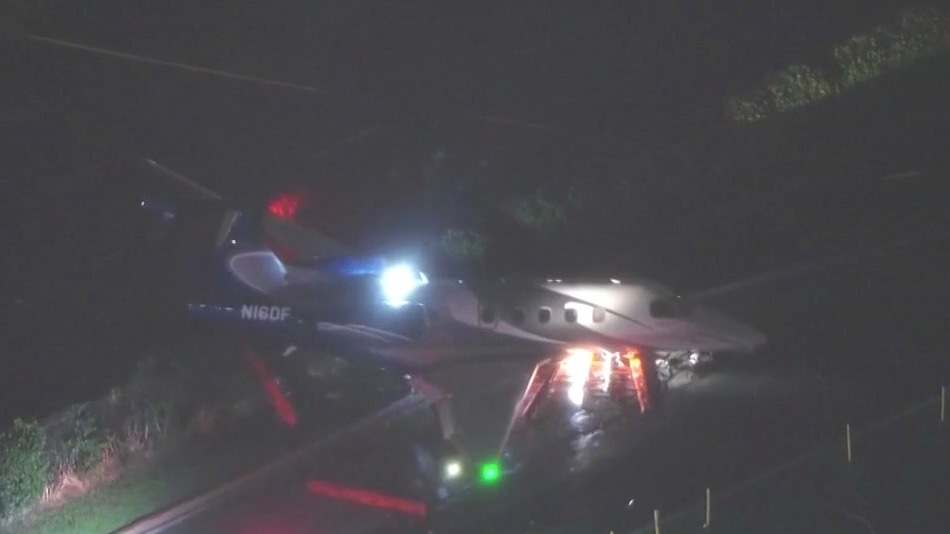 Private jet skids off runway in Hawthorne