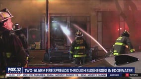 Two-alarm fire spreads through Edgewater businesses