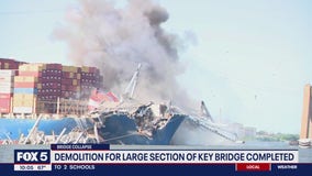 Collapsed Baltimore Key Bridge span comes down with a boom
