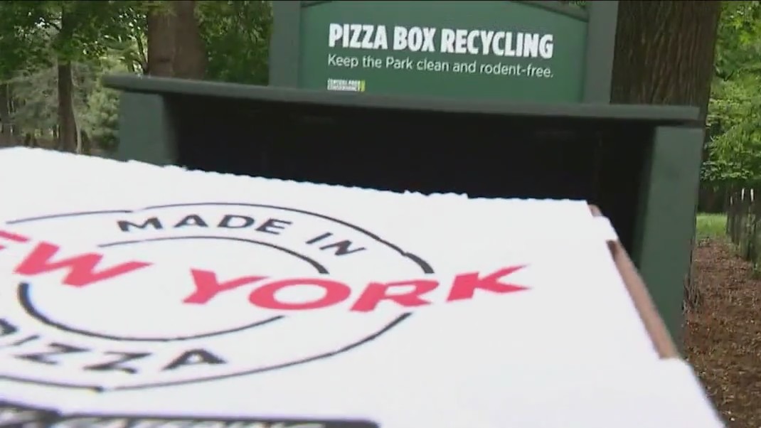 Central Park pizza box recycle bins