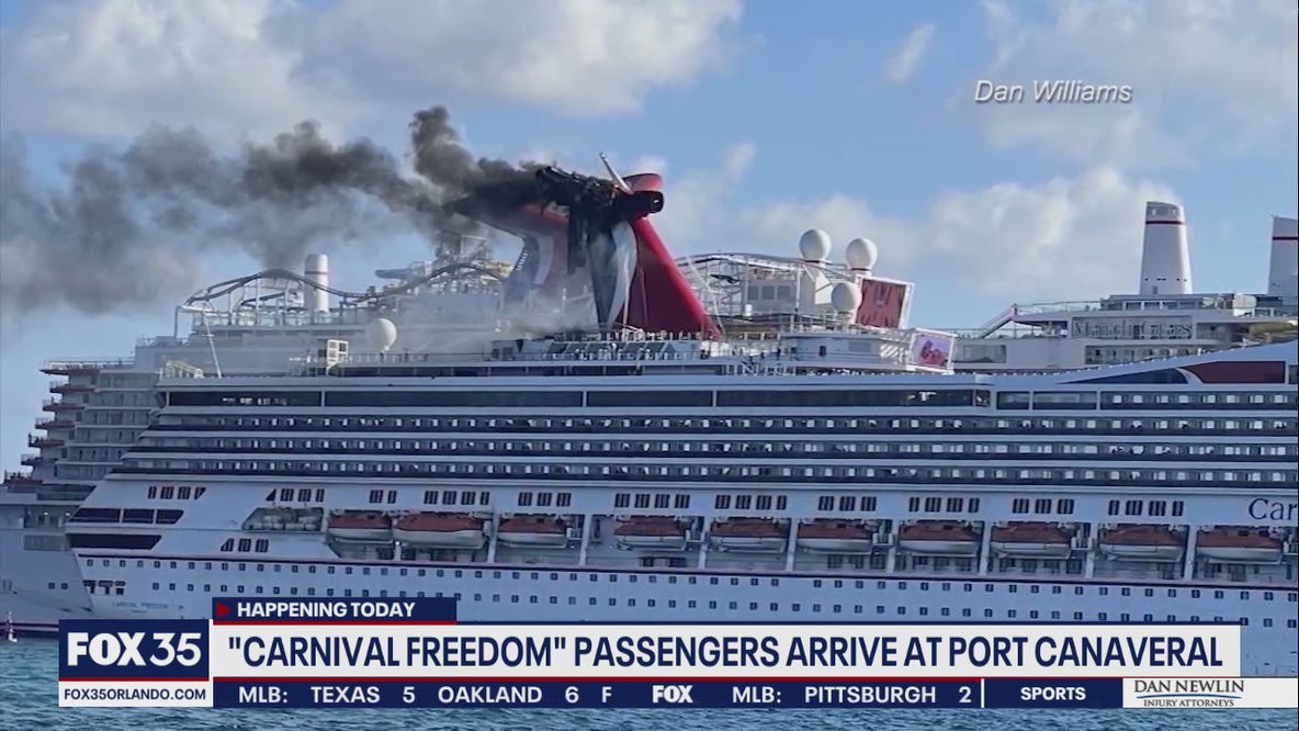 Carnival Freedom passengers arrive at Port Canaveral after fire extended their stay