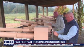 Firing apple cannons at Fall Festival in Snohomish