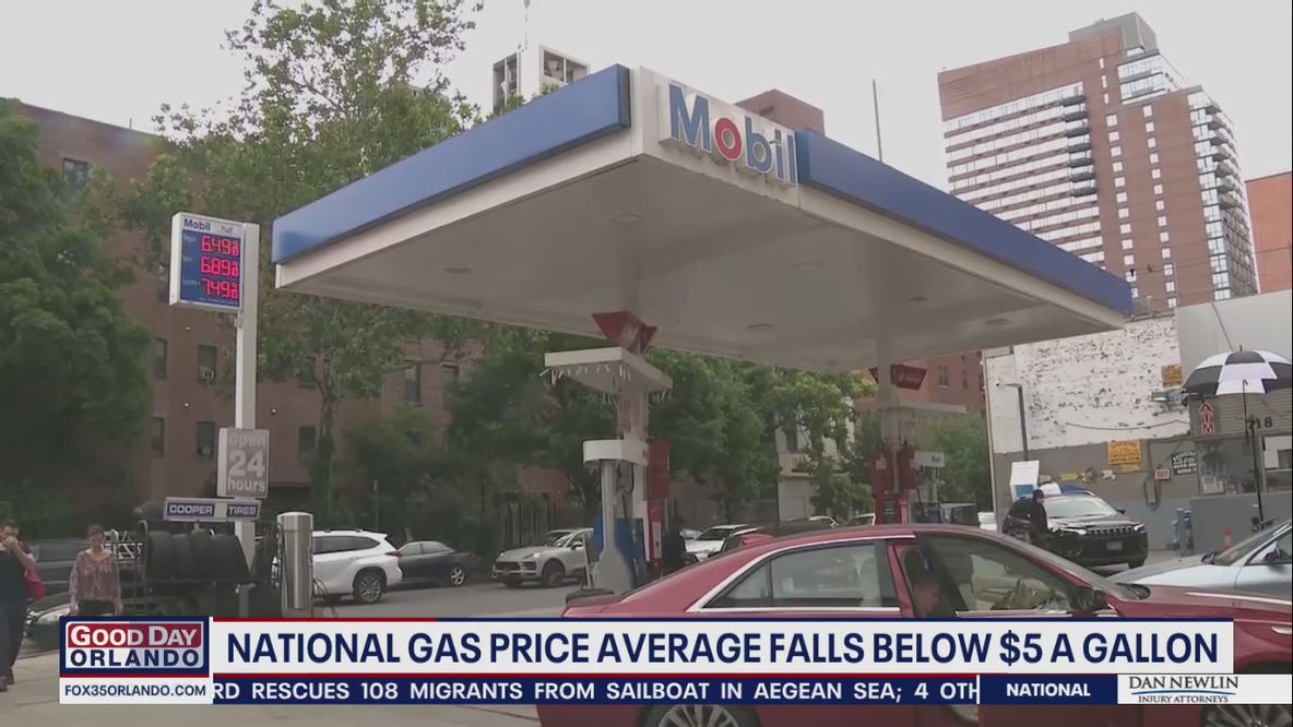 National gas price average falls below $5 a gallon