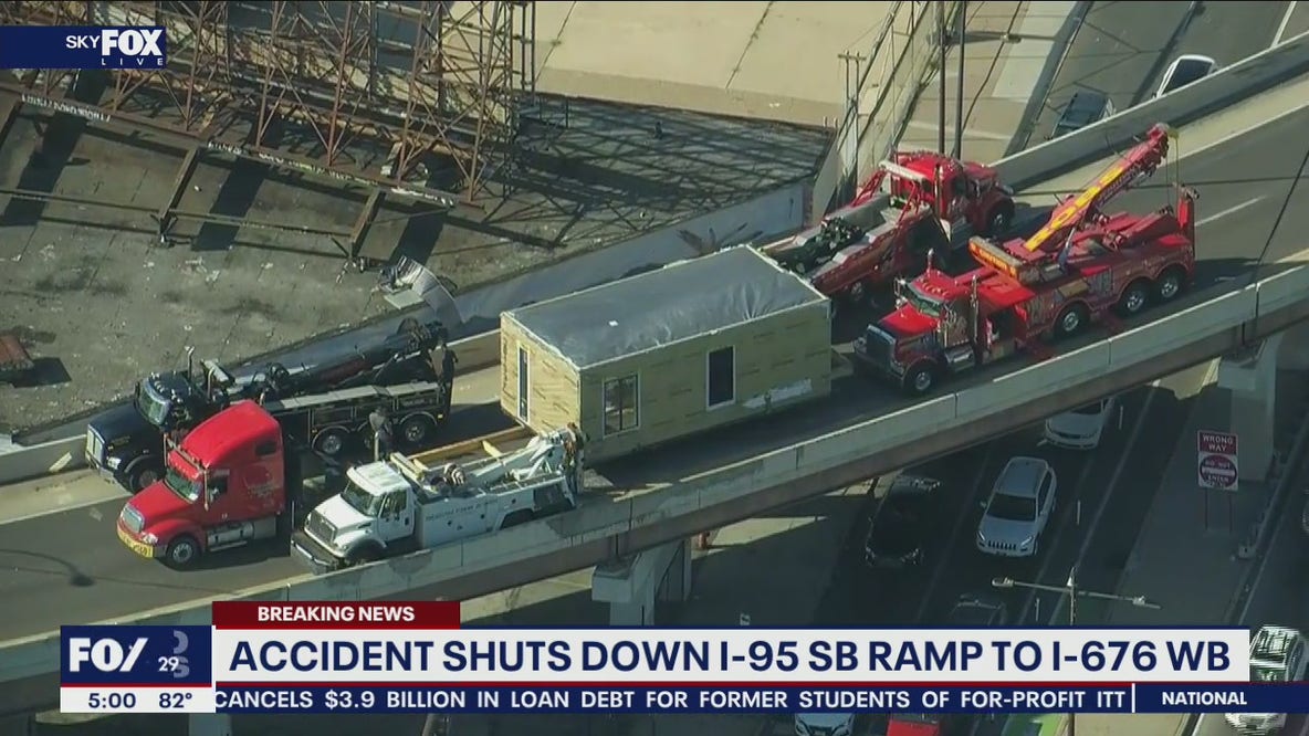 Tractor-trailer hauling part of pre-built home crashes on I-95 in Philadelphia