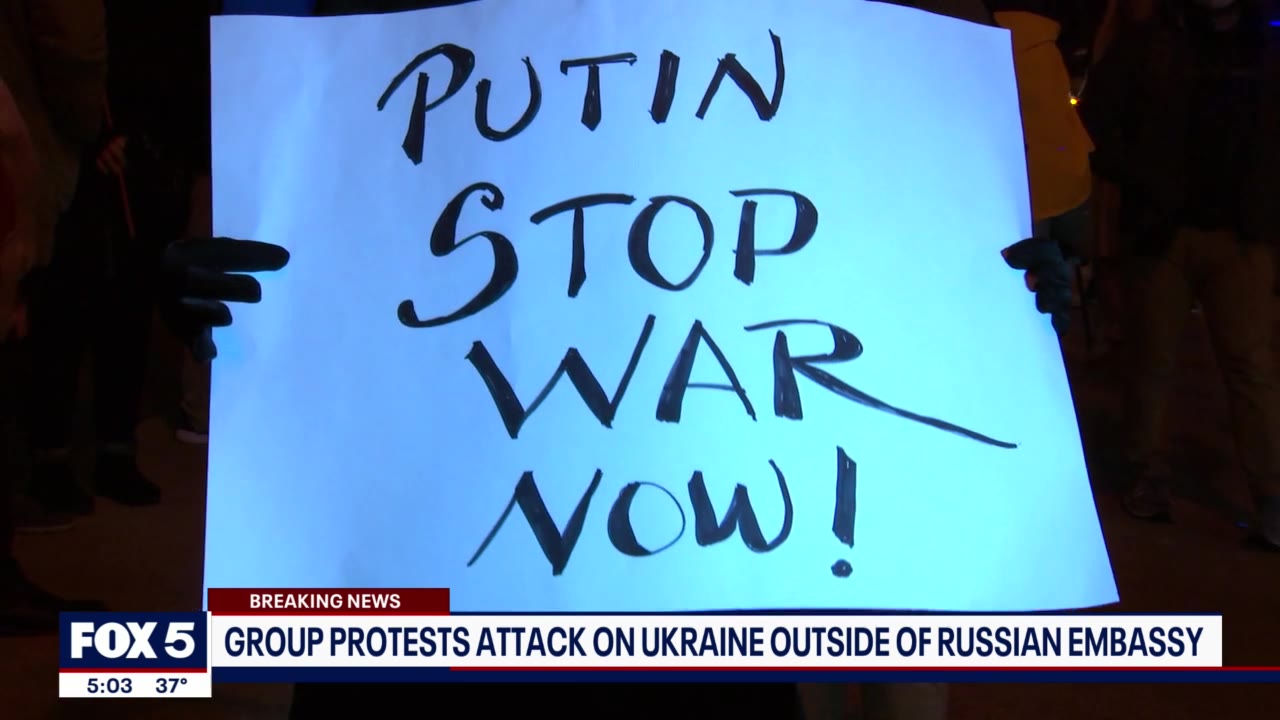 Protesters gather outside Russian Embassy in DC after attack on Ukraine