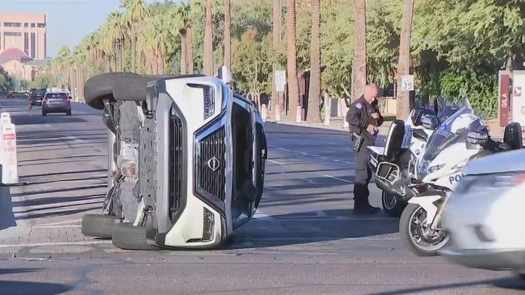 SUV flipped on its side in downtown Phoenix