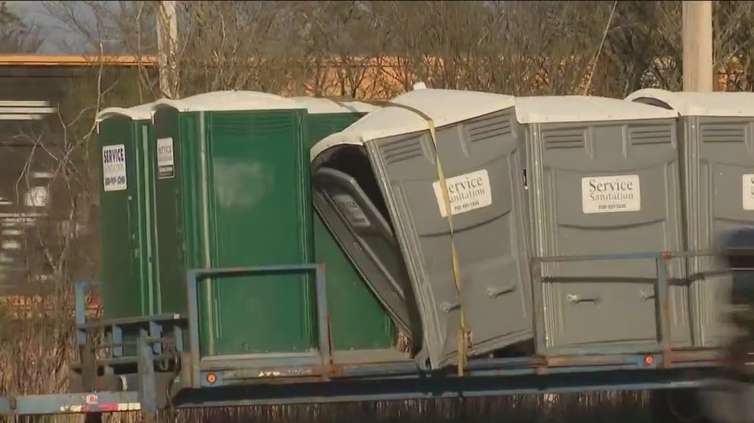 Porta-potty truck crash stalls traffic in Lake Forest
