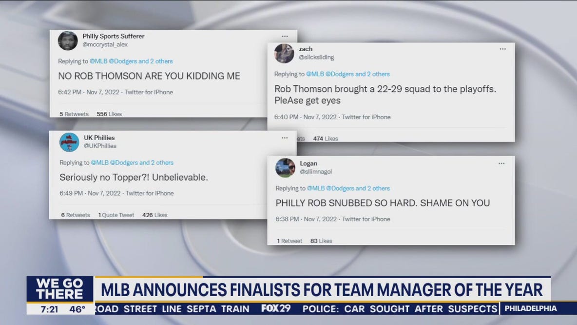 Phillies fans say Rob Thomson 'snubbed' nomination for MLB's Manager of the Year