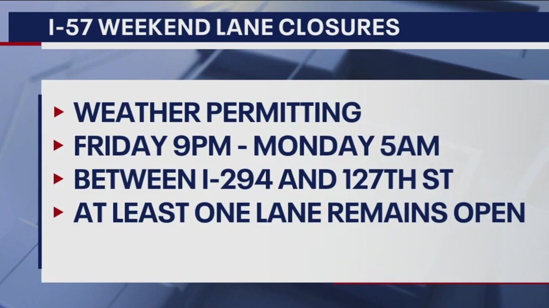 I-57 lane closures begin Friday night, delays expected through weekend