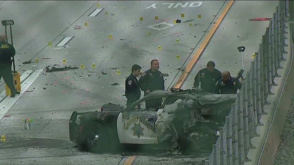 105 Freeway crash: Suspected DUI driver arrested in fiery collision that left 3 CHP officers, 1 civilian hurt