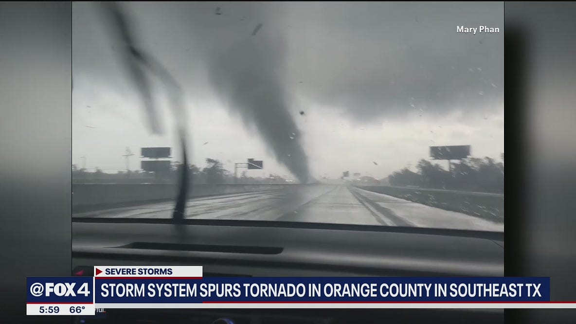 Tornado moves across I-10 in Orange, Texas