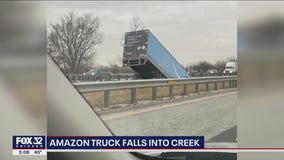Amazon truck falls into creek in Illinois
