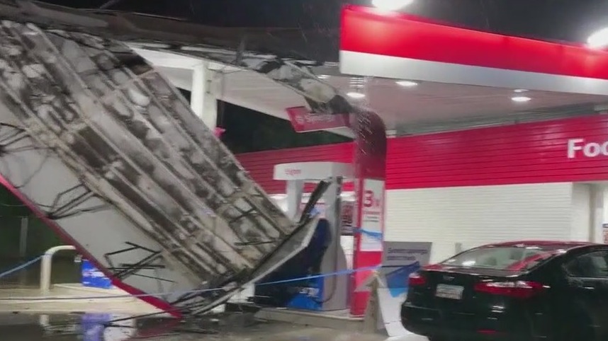 Gas station damaged by storm in Dalton