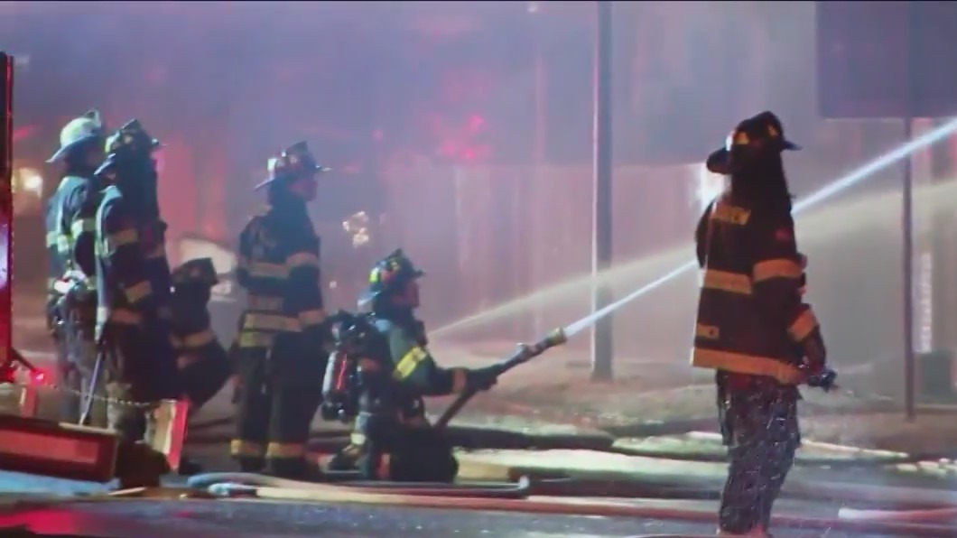 Roof collapses from fire at Maywood church