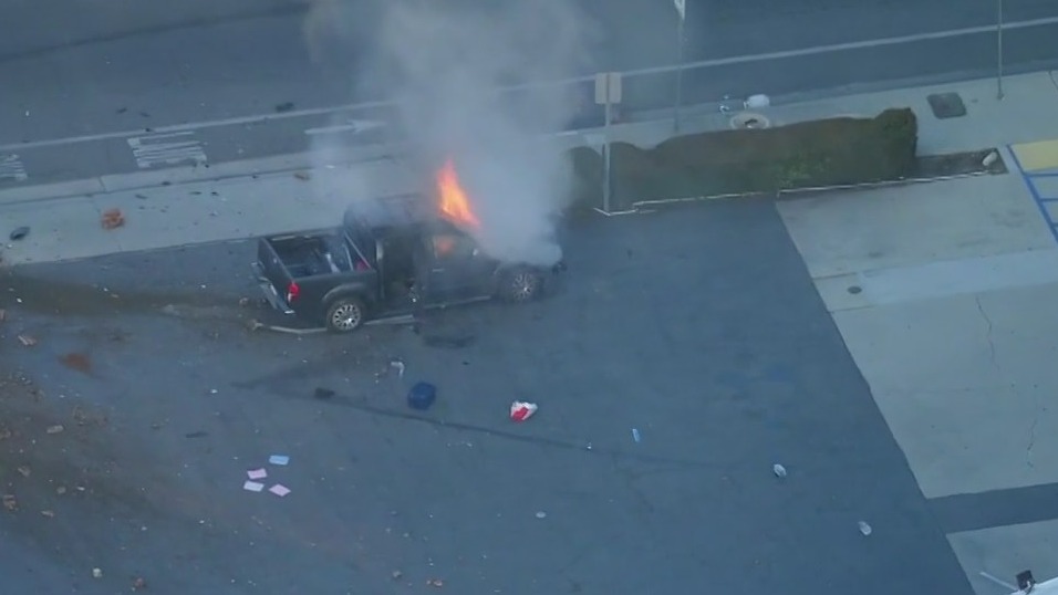 Pursuit ends in crash, fire in Cerritos