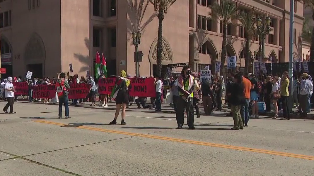 Protesters rally outside Pomona College graduation