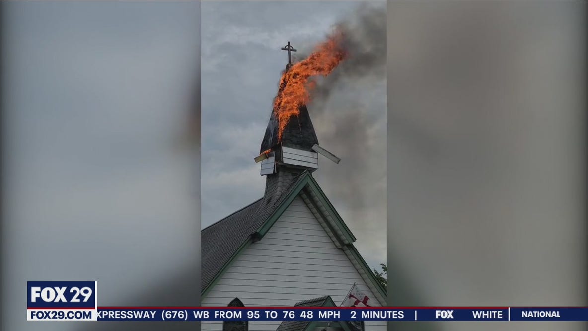 Lightning bolt strikes steeple of Philadelphia church, ignites fire