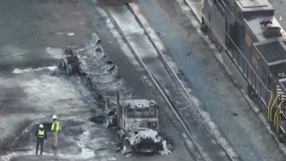 Tanker truck catches fire in Metra rail yard on SW Side