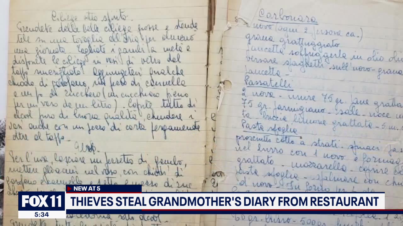 Thieves steal grandmother's diary from restaurant in Culver City