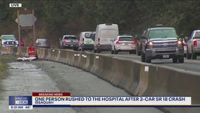 1 rushed to hospital after 3-car SR-18 crash