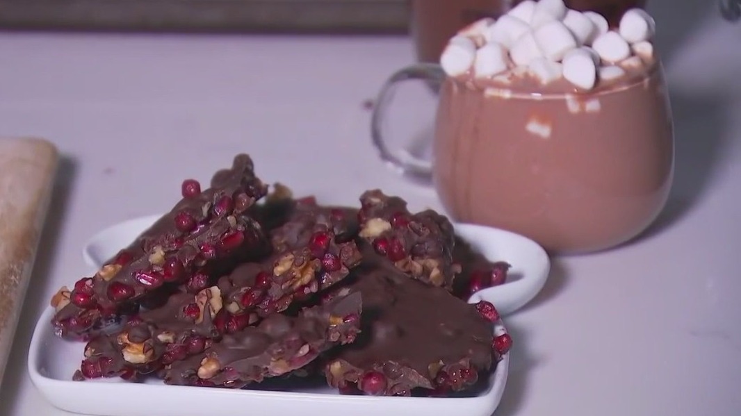 Pomegranate Walnut Bark, Caprese Candy Cane recipes from FOX 7's Tierra Neubaum