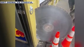 Out-of-control saw blade narrowly misses man