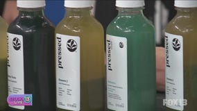 Tasting wellness shots with Pressed Juicery