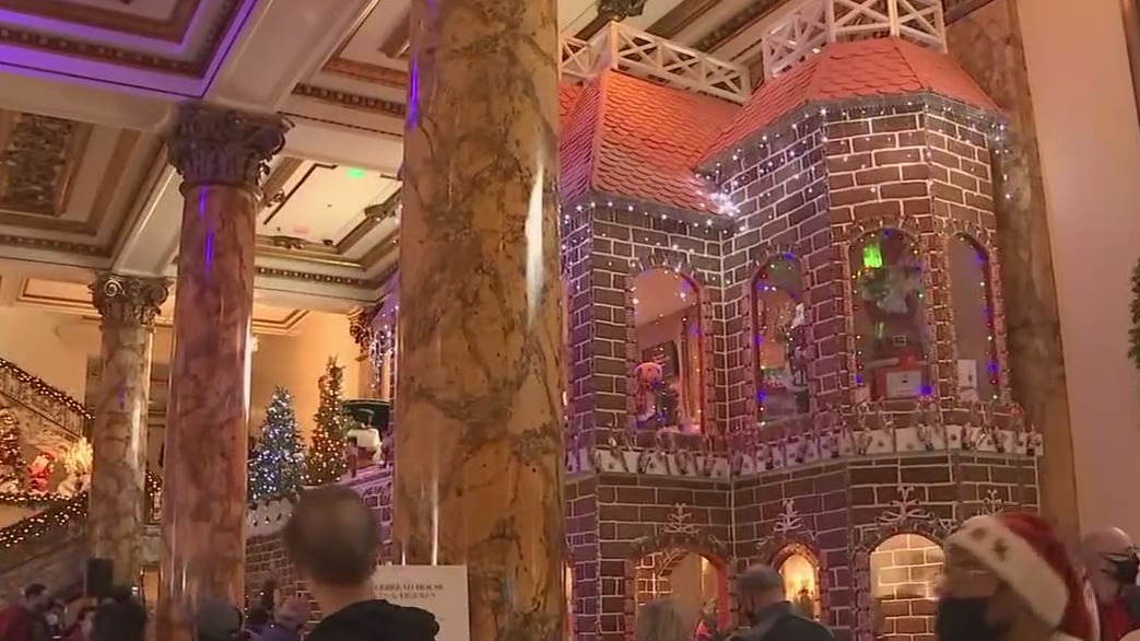 Larger-than-life gingerbread house at the Fairmont Hotel