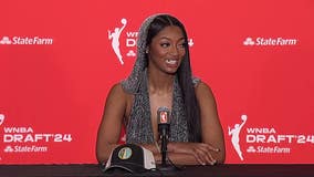 LSU star Angel Reese talks after Chicago Sky drafted her No. 7 overall