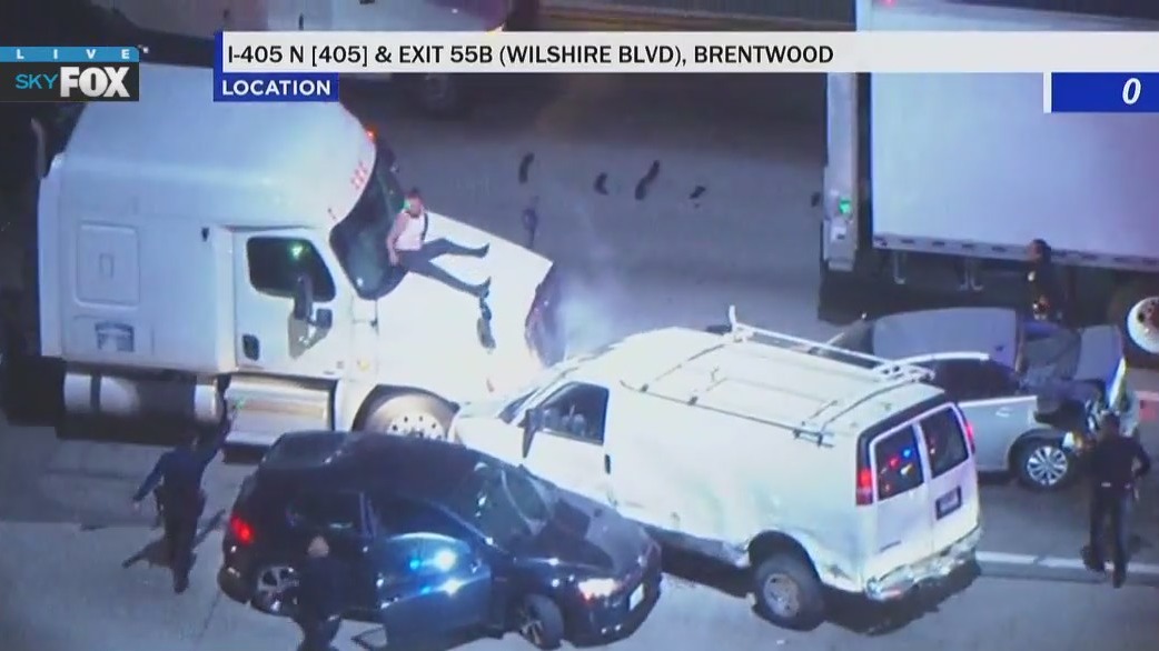 Violent ending to pursuit on 405 Freeway