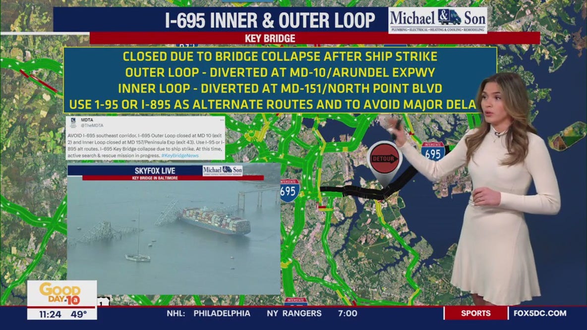 Roads closed due to Baltimore bridge collapse