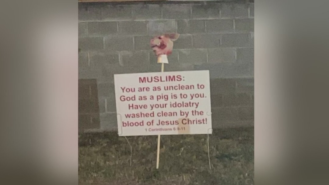 Pig mask, hate sign found outside Islamic center on anniversary of 9/11