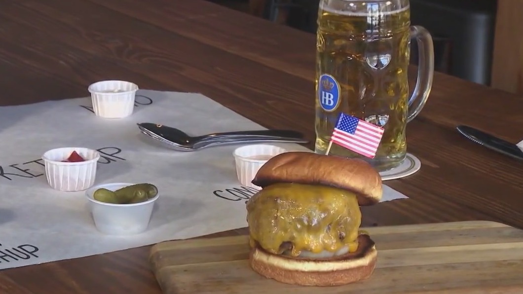 Digging into the Wurst Beer Hall's pub burger