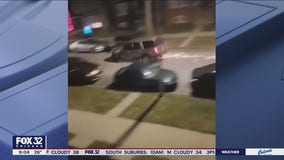 VIDEO: SUV throwing sparks strikes multiple parked vehicles in Chicago