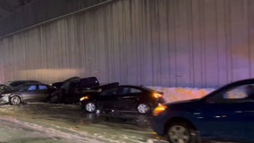 Car crash on an icy Highway 100 exit ramp