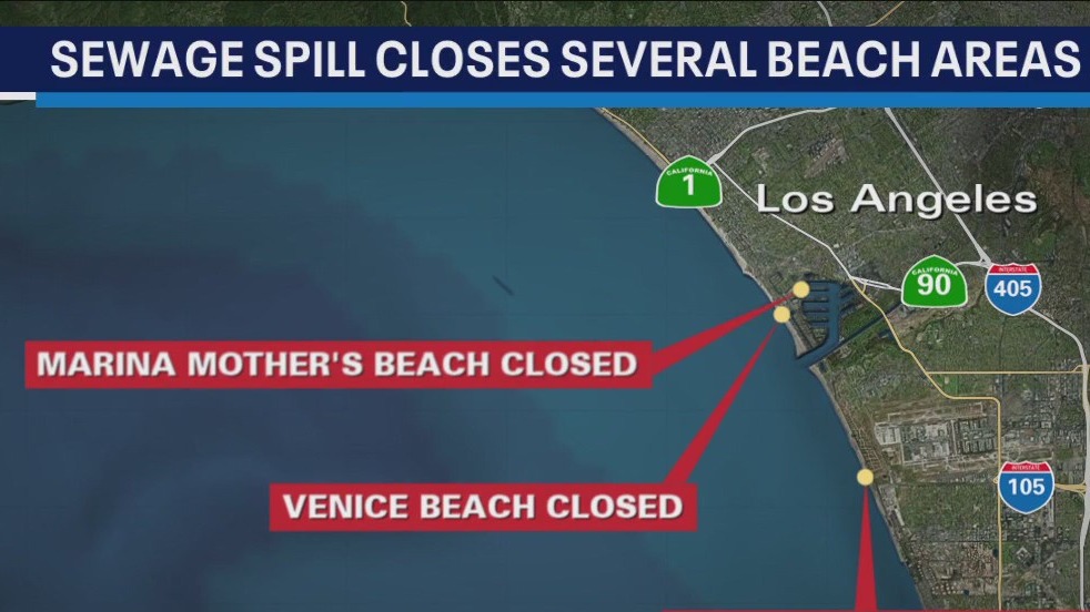 Several beaches closed due to sewage spill