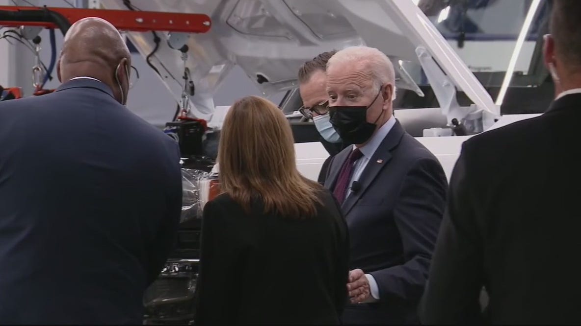 President Joe Biden visits GM's Factory ZERO plant in Detroit