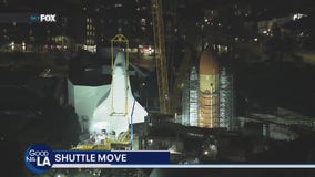 Space shuttle Endeavour moves upright
