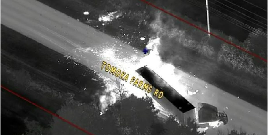 Semi bursts into flames after Florida driver fleeing deputies crashes into it head-on: FHP