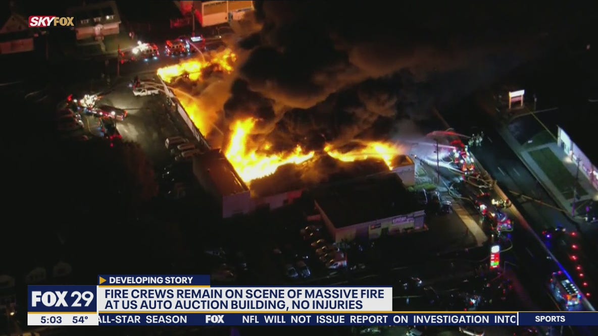 Fire crews remain on scene of massive fire at building in Pennsauken; no injuries reported