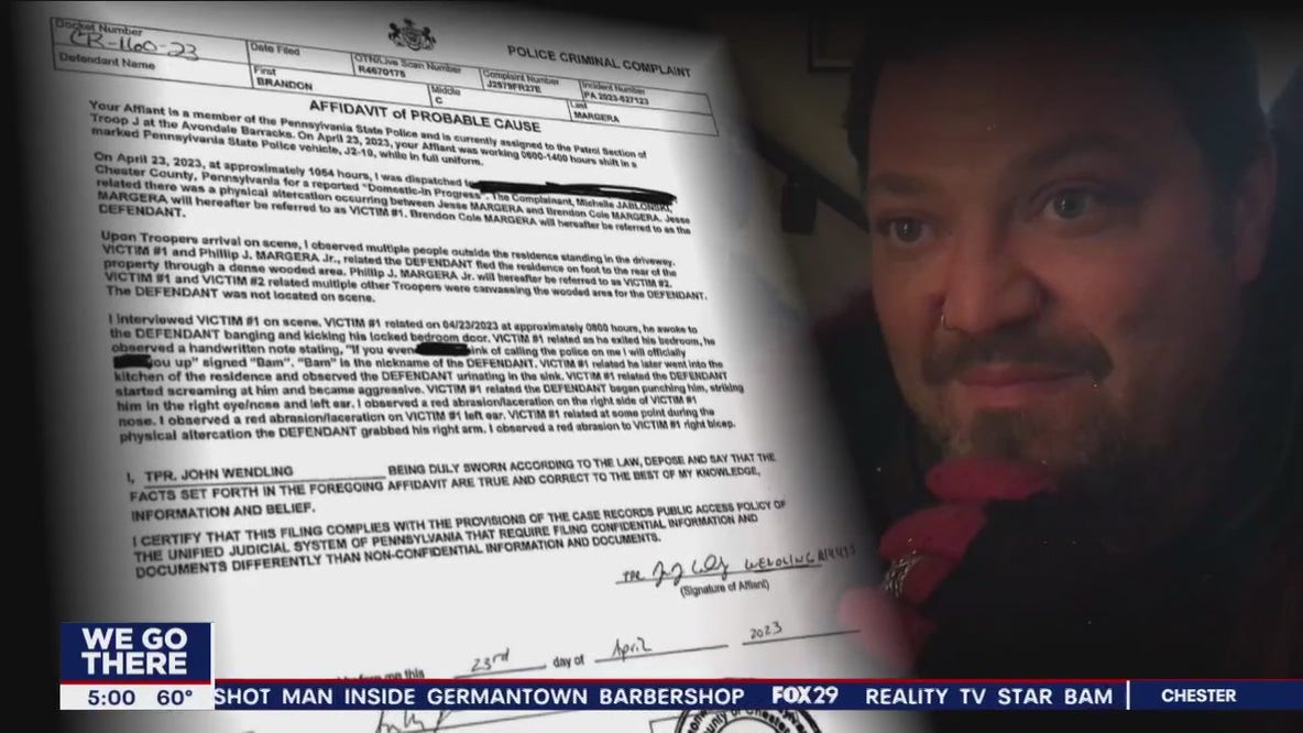 Reality TV star Bam Margera turns himself in to face charges in Chester County