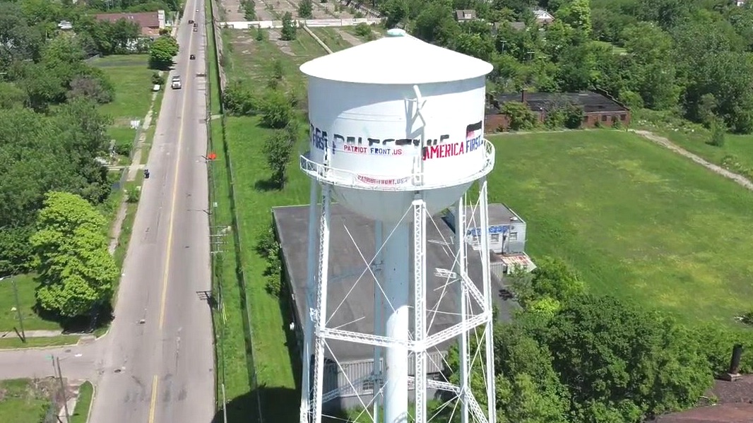 Highland Park water tower defaced by extremist group Patriot Front